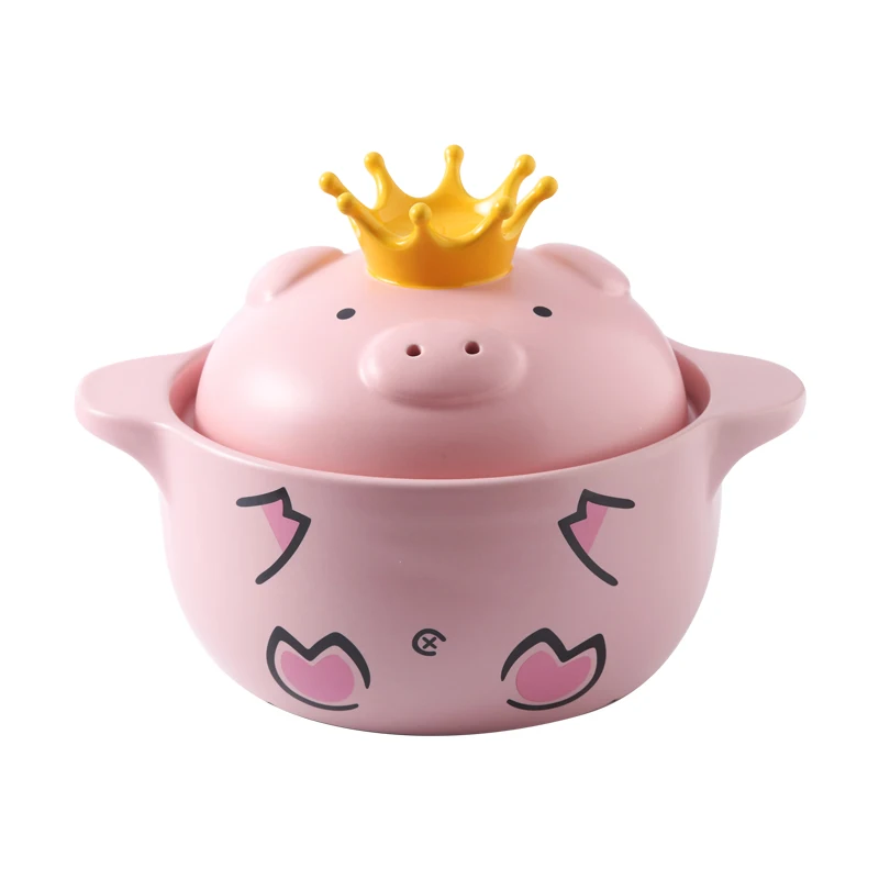 casserole pot Pink Pig High Temperature Resistance Casserole Handle Ceramic Cookware with Crown Pot Cover Kitchen Supplies Soup Pots
