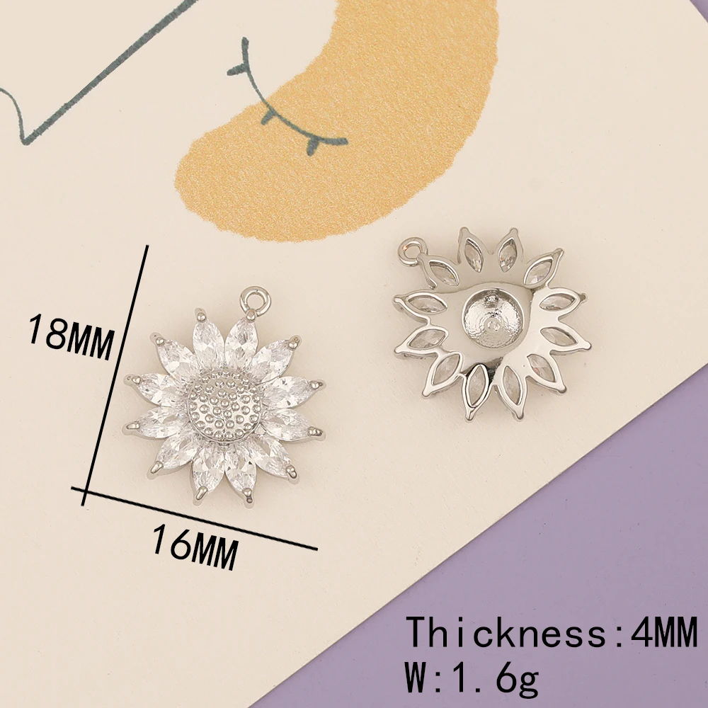 HAOSAW 4Pcs CZ 매력/보석 액세서리/꽃 모양/로듐 펜던트/손으로 만든/보석 결과 및 구성 요소/DIY 만들기