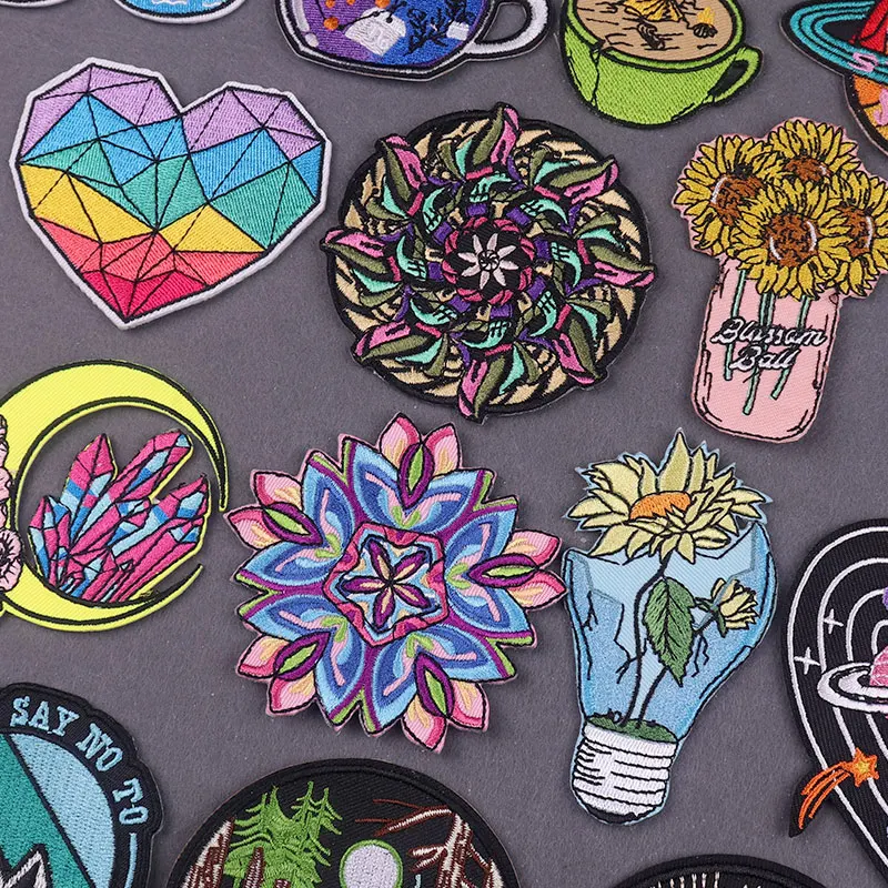 

Embroidery Patch Flower Patches For Clothing crystal Stripes Iron On Patches On Clothes DIY Moon Badges On Backpack Accessory
