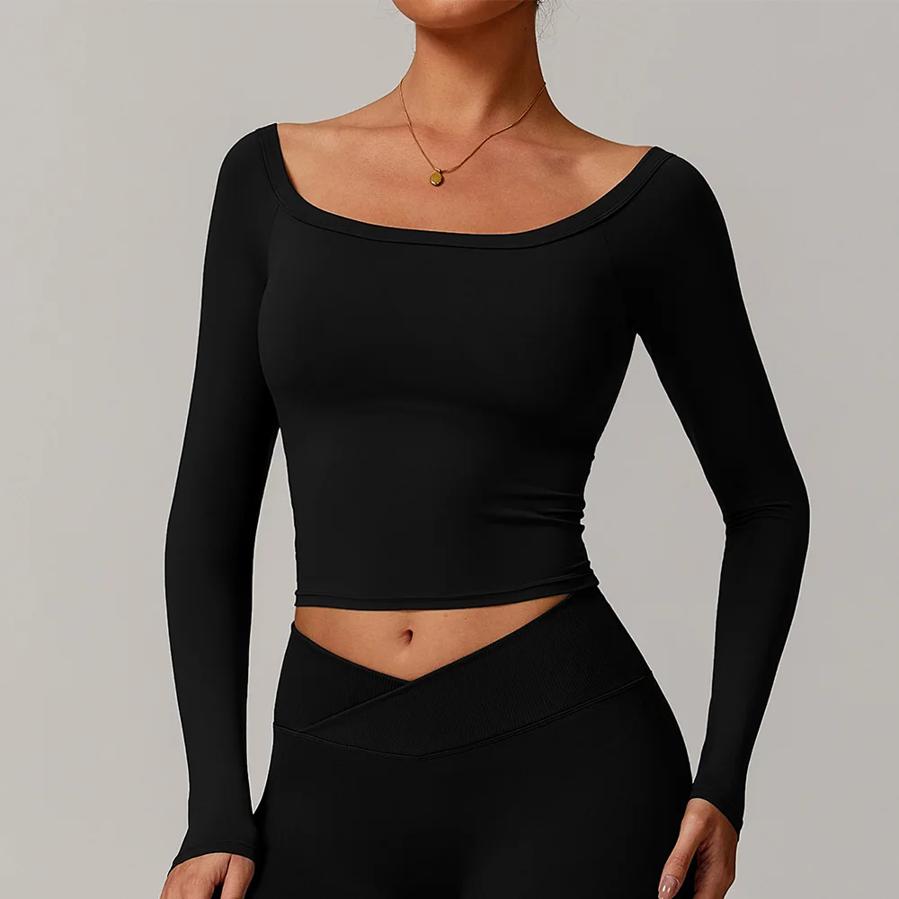 Yoga T-shirts Women Solid Sports Top Long Sleeve Sexy Gym Workout Running Shirts Exposed Navel Quick Dry Fitness Gym Sport Wear