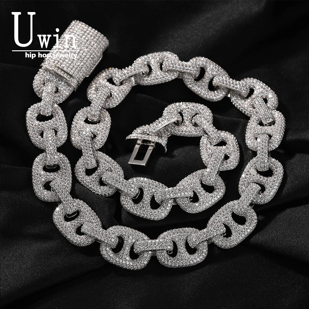 

UWIN 16mm Coffee Bean Chain Full Iced Out CZ Necklace Inlay Luxurious Choker Bling CZ Gold Plated HipHop Jewelry