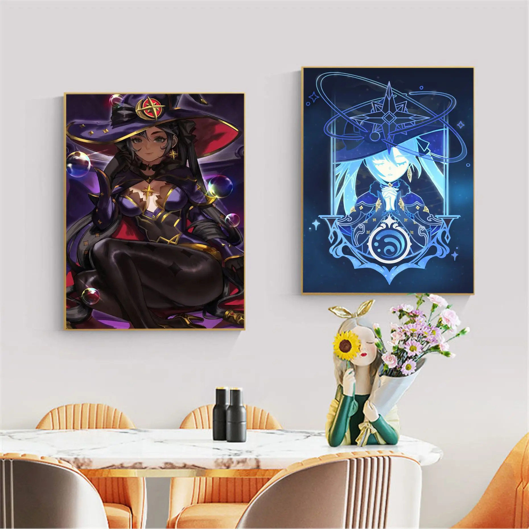 Genshin Impact Mona Classic Movie Posters HD Quality Wall Art Retro Posters for Home Stickers Wall Painting