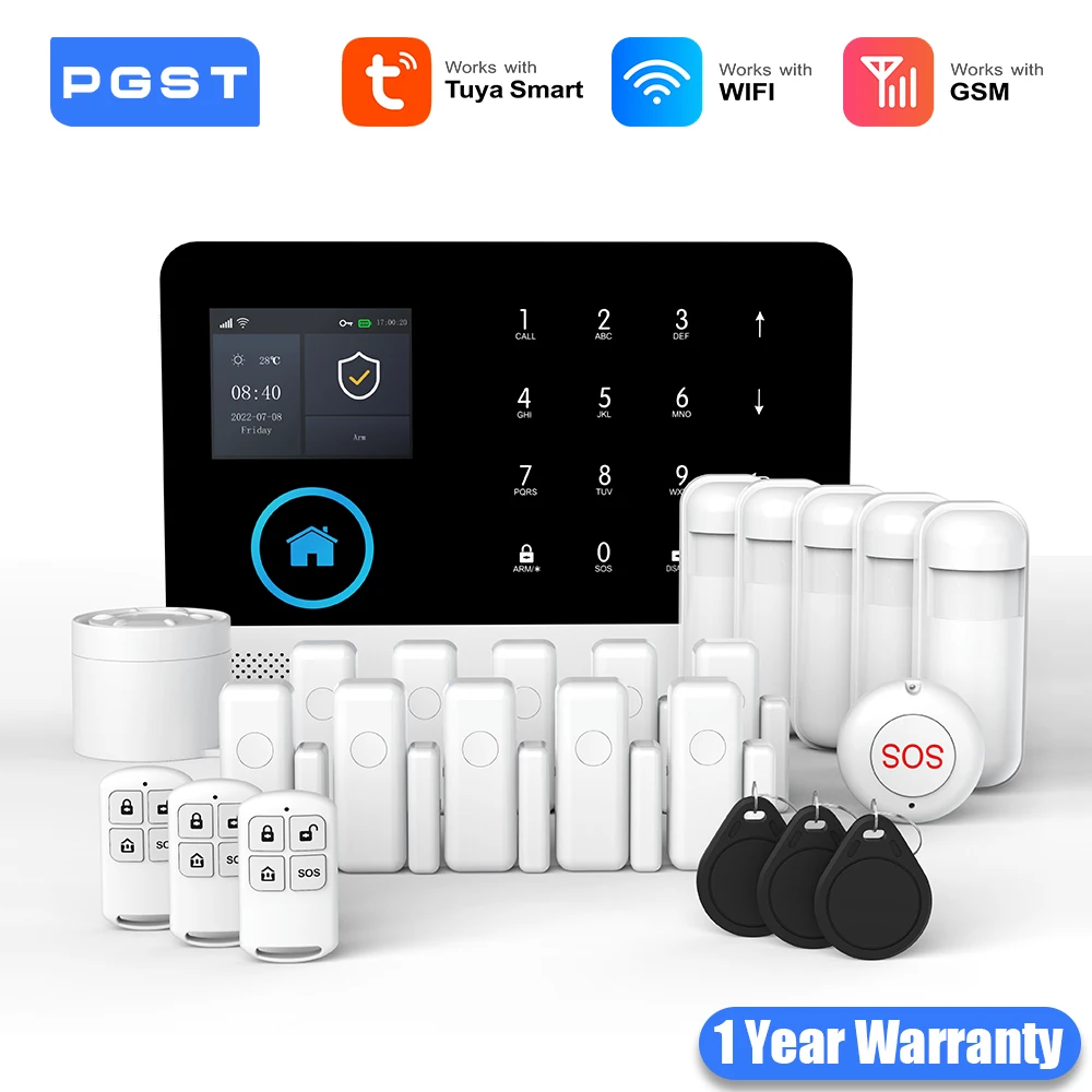 PGST WiFi GSM 2G Tuya Smart Life Home ALARM Security System ชุด Alexa Automation ALARM Security ป้องกันประตู Motion Detector 1