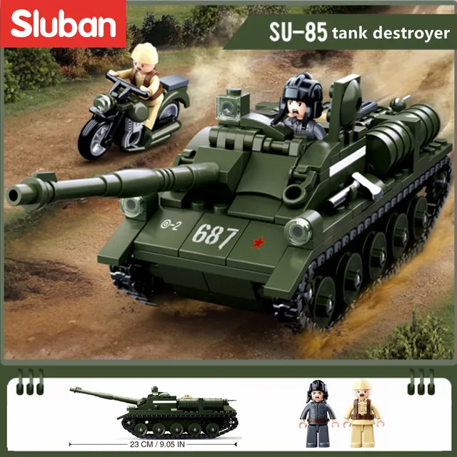 Sluban Building Block Toys WW2 Army SU85 Tank Destroyer 338PCS Bricks B0687 Military Construction Compatbile With Leading Brands 2