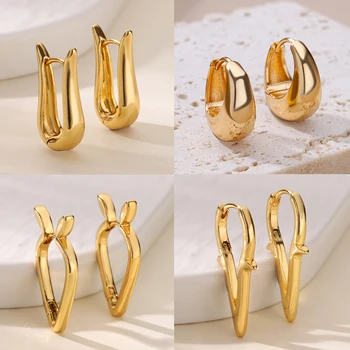 Vintage French U-Shaped Earrings for Women Gold Color Geometric Hoop Earrings Fashion Wedding Piercing Jewelry Gift