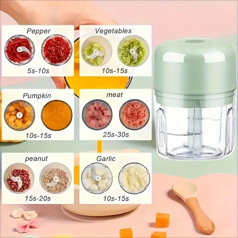 Electric garlic mincer, 250ml /100ML, cordless food processor for ginger peppers, fruit meat spices, beans 6