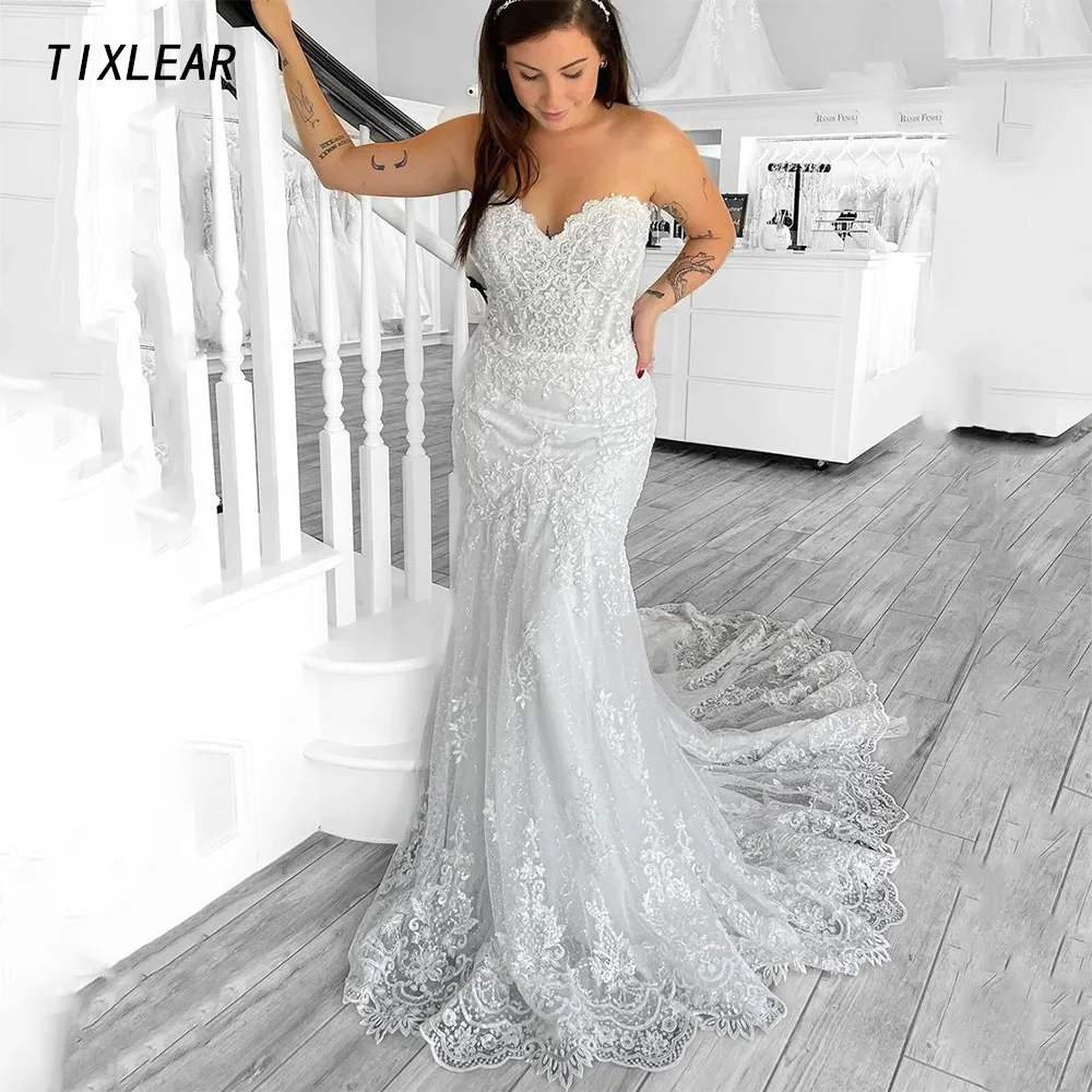 

TIXLEAR Elegant Mermaid Wedding Dress Sweetheart Lace Appliques Backless Bridal Gown Button Floor Length Vestidos De Novia New