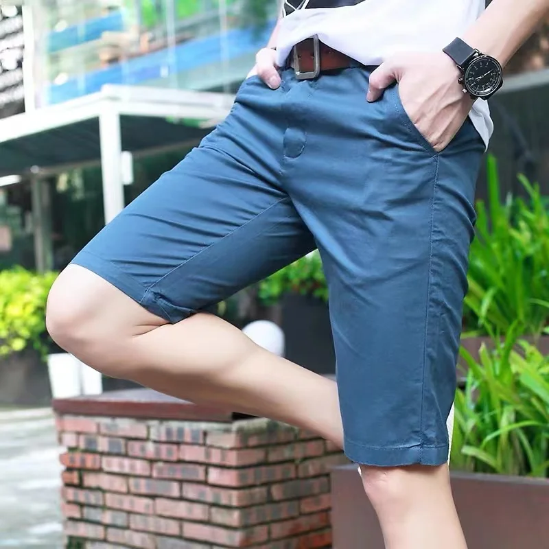Man Cotton Solid Shorts Summer Casual Business Social Bermuda Men Shorts Hombre Half Pants
