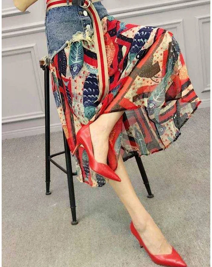 a line skirt Skirts Women 2022 New Style Womens Clothes Elegant Party Skirt Print Fashion Casual Summer A-line Polyester Sashes Mid-calf nike tennis skirt