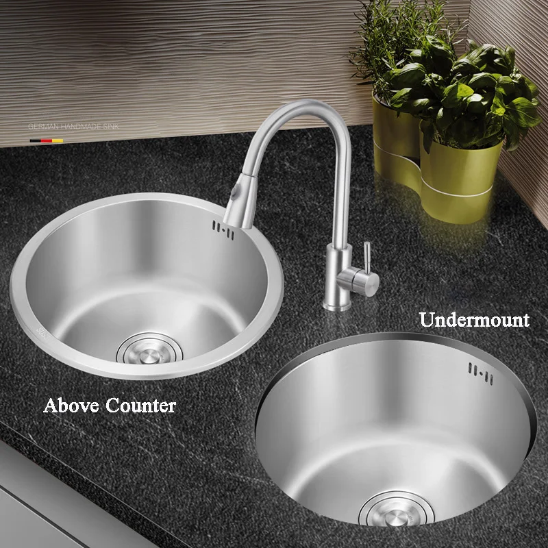 Kitchen Sink 304 Stainless Steel Round Single Groove Dish Washing Basin Thickened Sink with Kitchen Faucet Drain Accessores 3