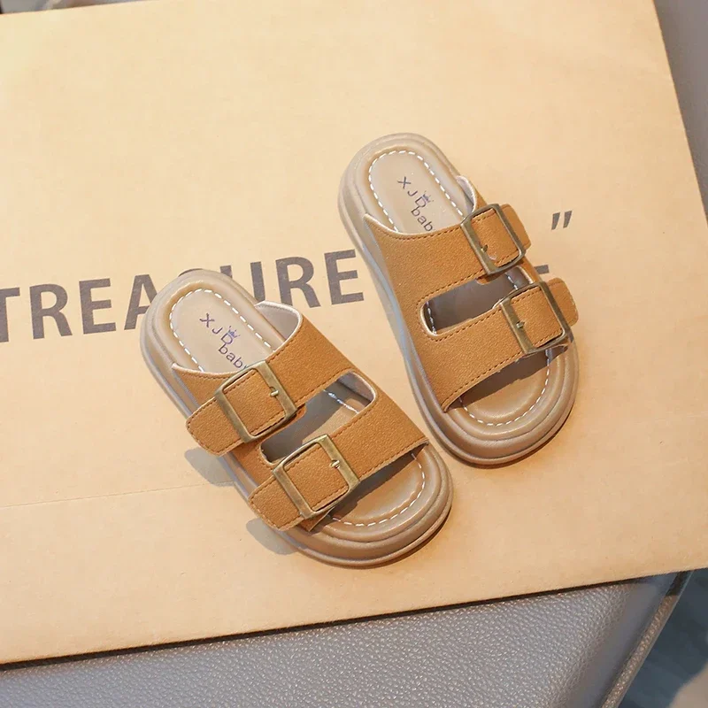 Kids Beach Shoes Outdoors Korean Style Summer New Boys Girls Slippers Non-slip Sof Sole Children Sandals Buckle Decoration