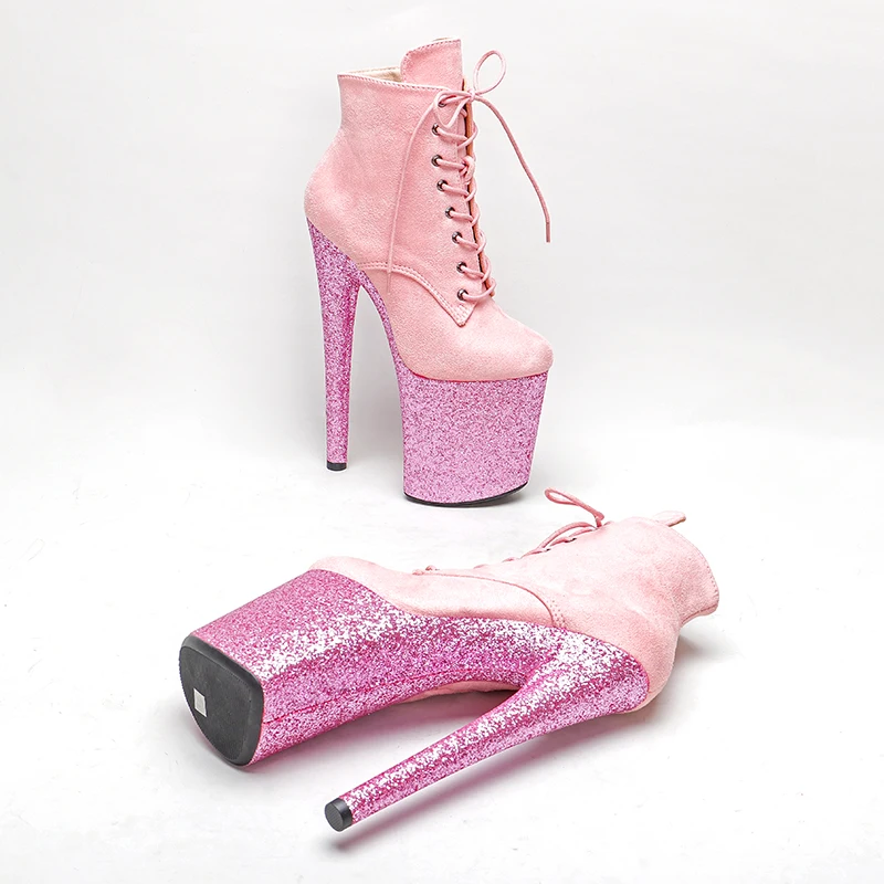 Leecabe 20CM/8Inch Suede upper  lady ankle boots  High Heels glitter platform  Pole Dance boot