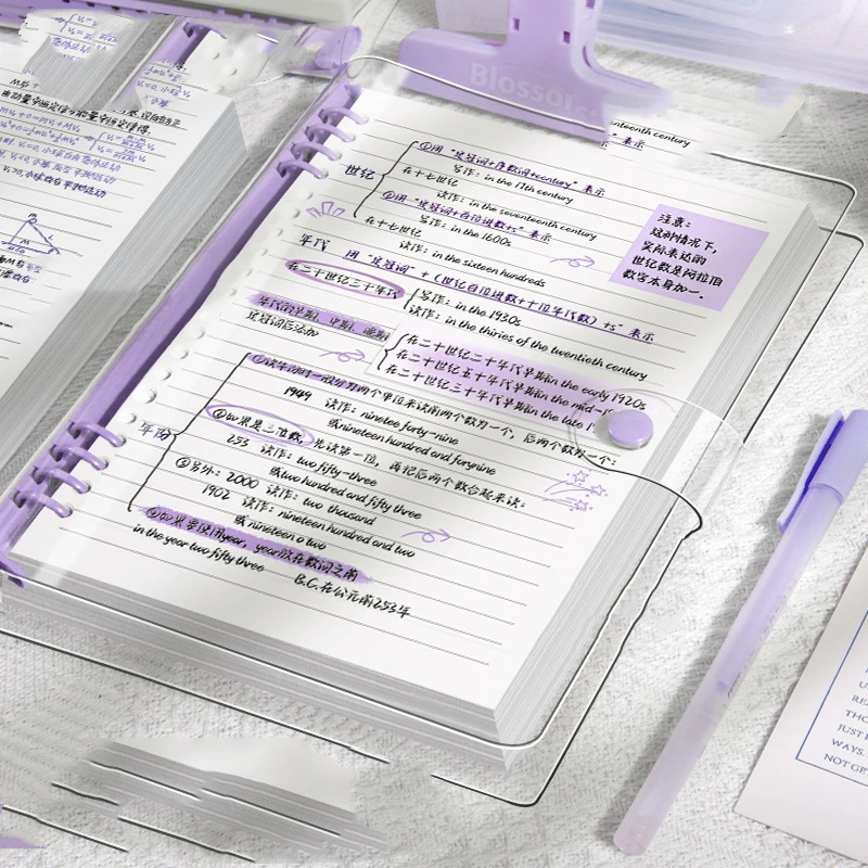 60 Blatt A5-Notizbücher aus transparentem, weichem Leder mit abnehmbaren Ringabdeckungen und horizontalen Linien für Studenten – Detail 7