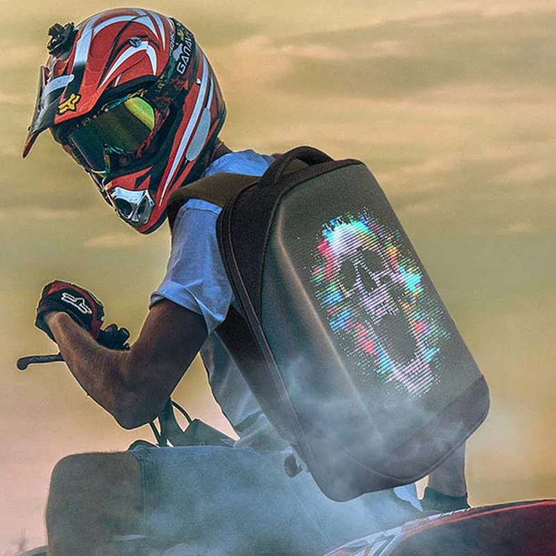 REJS Waterproof DIY Led Motorcycle Backpack Riding Hard Shell Smart Men Led Knight Backpack