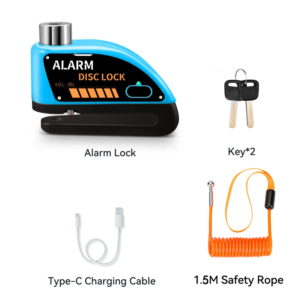 Rechargeable Waterproof 120dB Loud Motorcycle Anti-Theft Alarm Disc Brake Lock