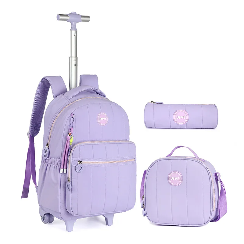 Children Wheeled Backpack for Girls Teenagers Travel Trolley School Bag Set With Lunch Bag Students Backpack Rolling Luggage 1