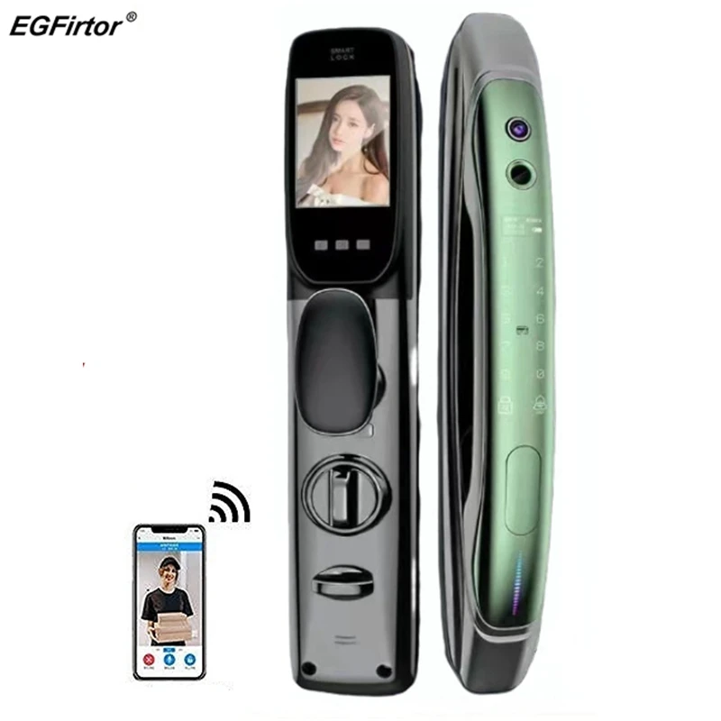 

EGFritor Anti-theft Wifi Fingerprint Password Keyless Smart Camera Cat Eye Electronic Automation Door Lock For Home Apartment