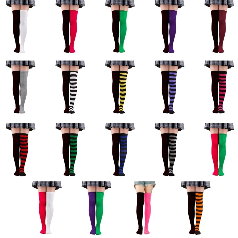 StripedStockingsOverTheKneeSocksDifferentColorStockings