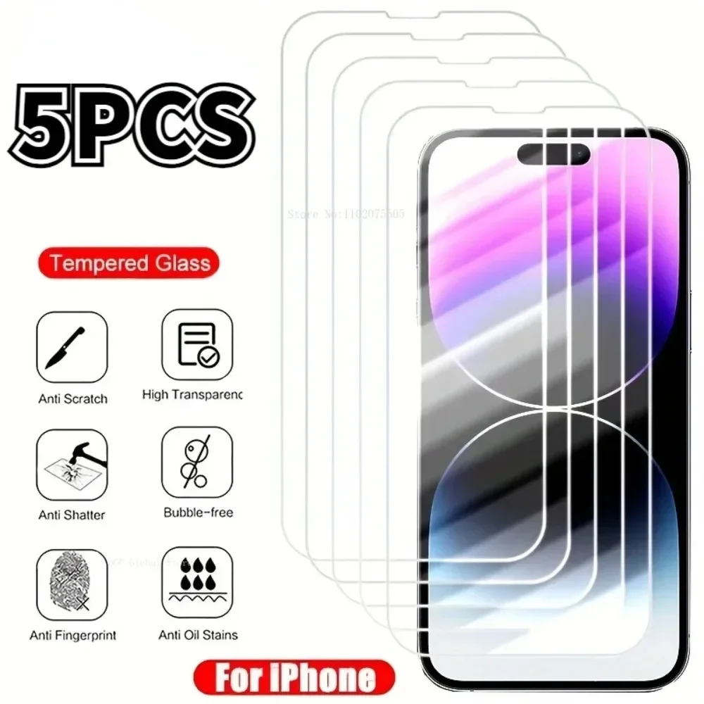 Защитное стекло, закаленное стекло для IPhone 15 14 13 12 11 Pro Max 7 8PLUS X XR XS Max14 15 Plus, 5 шт.