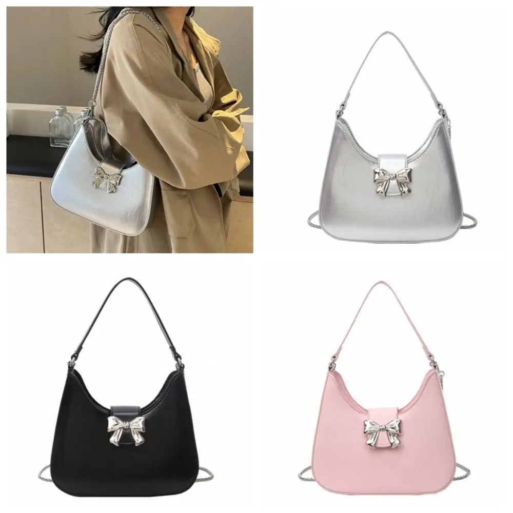 

Bow Bowknot Crossbody Bag PU Leather Y2k Style Half-moon Handbag Storage Bag Coin Purse Wallet Dumpling Shoulder Bag Travel