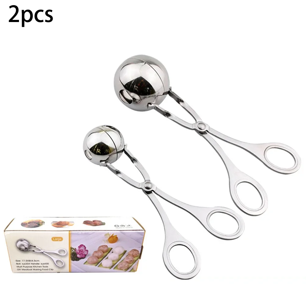 2PCS for Stainless Steel Meat Ball Maker Tongs Spoon Meatball Maker Kitchen Tool Gadget Scissor Grip Handle