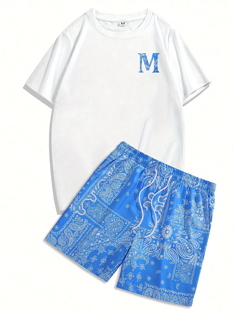 thumbnail image 1 of Conjunto de pantalones cortos de manga corta con estampado de oso pardo de dibujos animados para hombre, camiseta informal de verano para uso diario, pantalones cortos de playa de moda urbana para hom, 1 of 5