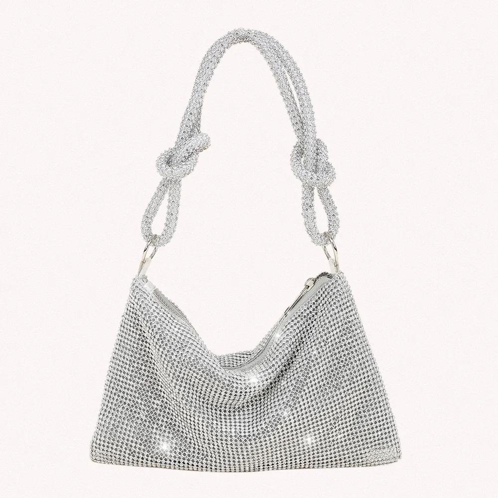 Women Diamond Shoulder Bag Chic Glitter Sling Bag Elegant Fashion Tote Handbag Zipper Versatile Strap Adjustable Evening Handbag