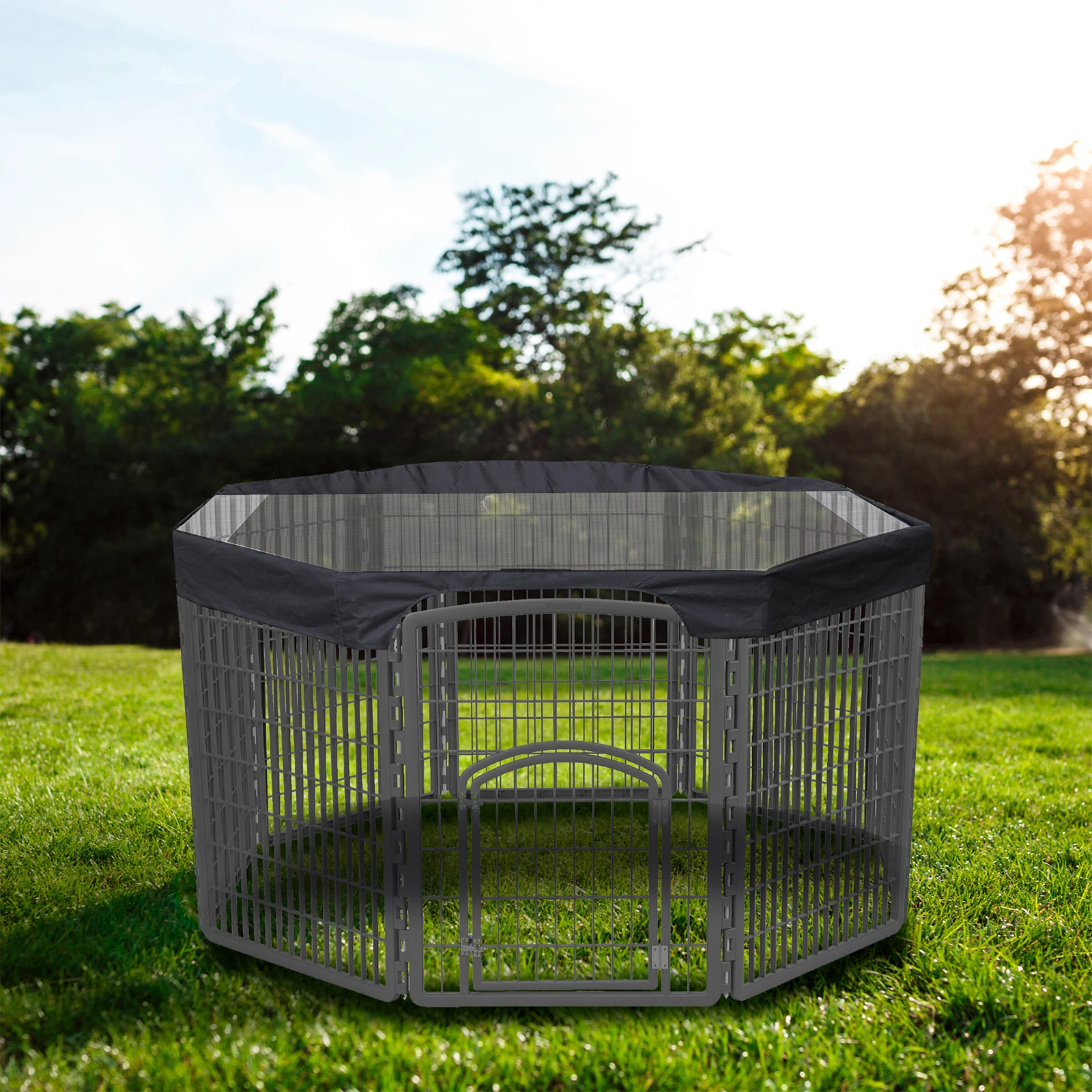 24 Inch Pet Playpen Cover 8 Panels Octagonal Pet Fence Mesh Cover Dog Playpen Sun Protection Shade Cover Waterproof Dog Playpen