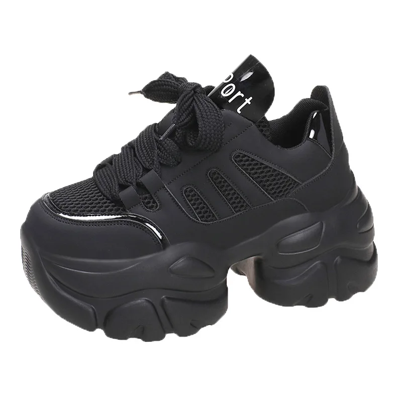 

Hollow Breathable Lace-Up Dad Shoes Thick Sole Heightening Running Sneakers Board Shoes Women's Sneakers High Heels Dropshipping