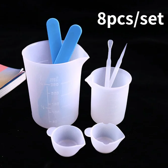 

6pc/8pc/Set DIY Crystal Drop Glue Silicone Stirring Stick 100ml250ml Disposable with Scale Measuring Cup