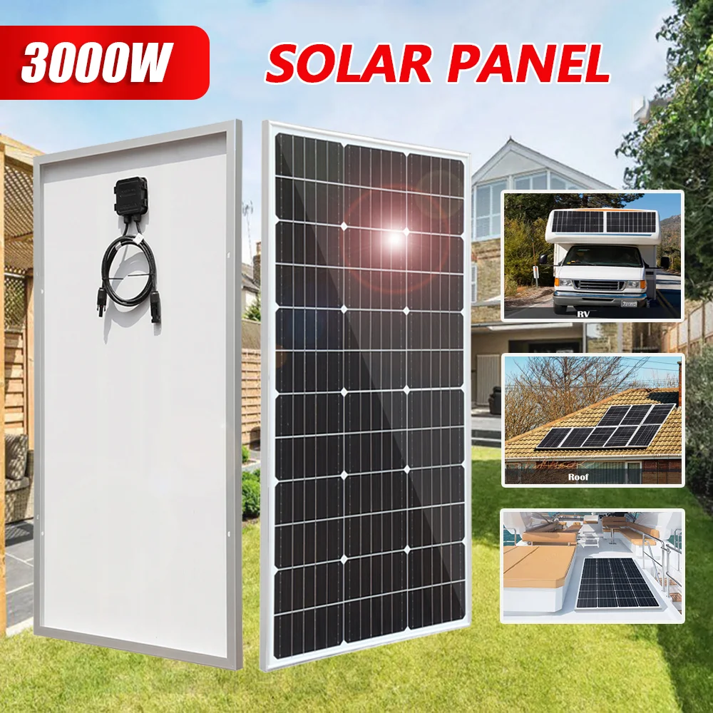 

3000W Solar Panel 18V Rigid Glass Solar Panel Monocrystalline Cell High-efficiency Charging Outdoor Solar Cells For Home/Camping