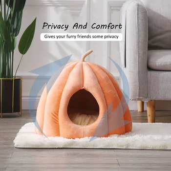 Warm Cat Cave Bed Pumpkin Hooded Dog Bed Kennel Warming Cuddler Sleeping House Cushion for Small Cats Dogs Puppy Kitten Rabbit 4