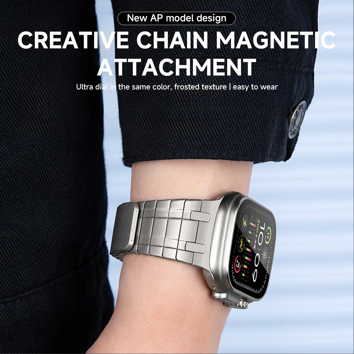 سوار مغناطيسي من الفولاذ المقاوم للصدأ لساعة أبل 4...