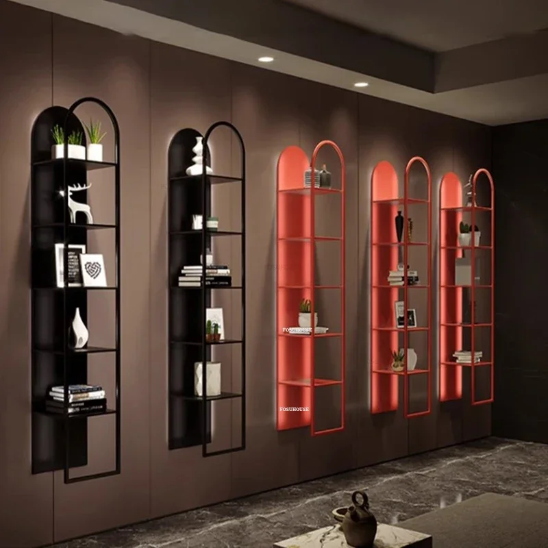 Iron Storage Wine Rack Luxury Bar Furniture Wall-mounted Wine Cabinets with Light Home Display Rack Multi-layer BookshelfN