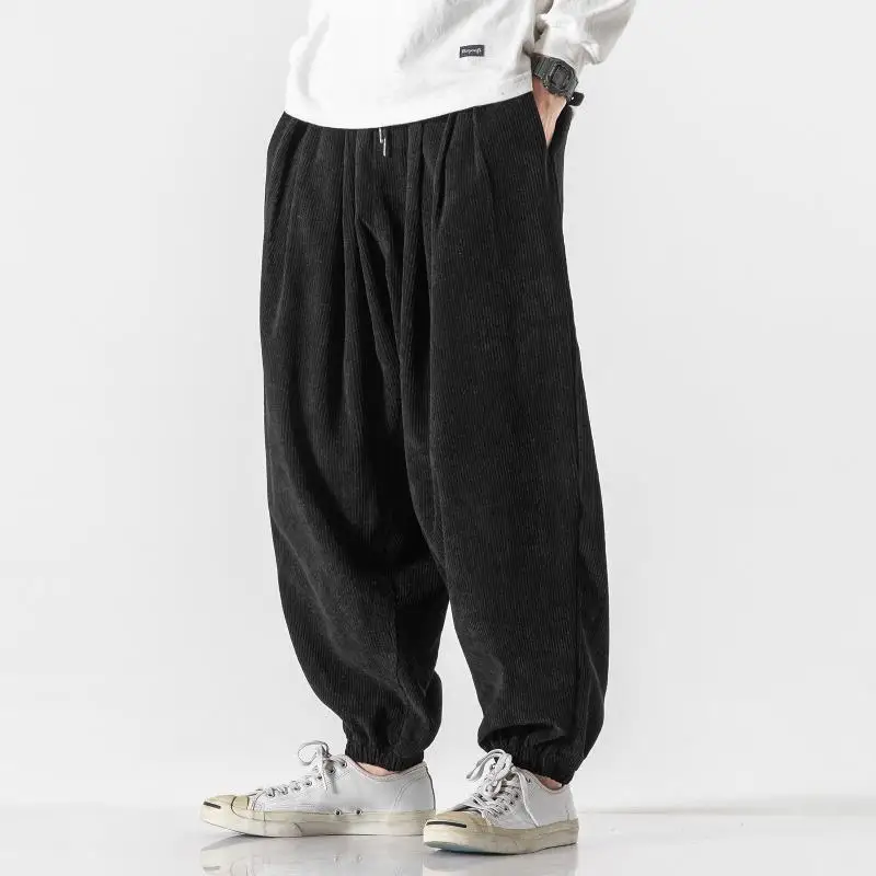 Chinese Wind Lantern Core Plush Casual Pants for Men, Loose and Fat Plus Size, Kid Tie Feet Trendy Brand Wide Leg