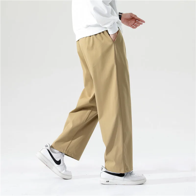 Wide Leg Pants Men Casual Pants Loose Straight Wide Leg Pants Retro Streetwear Skateboard Neutral Trousers Solid Color