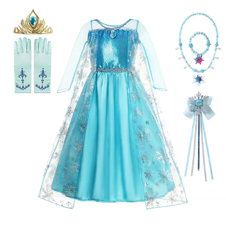thumbnail image 1 of Vestido de princesa Elsa de la reina de las nieves para niñas, disfraz de Frozen para carnaval, fiesta de cumpleaños y graduación, 2024, 1 of 5