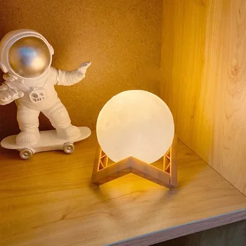 LED 야간 조명 3D 인쇄 달 램프 8CM 스탠드 배터리 전원 부드러운 조명, 크리에이티브 침실 장식 연인 아기 아이 선물