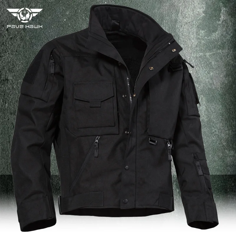 

Tactical Stand Collar Jacket Mens Outdoor Combat Training Military Cargo Jacket Windproof Waterproof Multi-pocke casual Coats