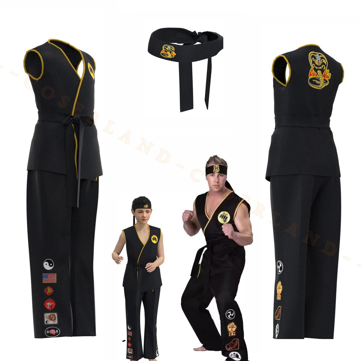 Official Cobra Kai Costume For Toddlers - Black Gi With Yellow Trim & Belt, Size XS (3T-4T)