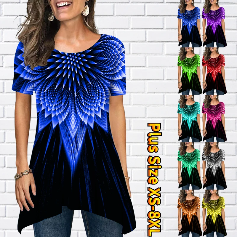 

Female Fashion T-shirt Women's T-shirt Vintage Round Neck Top Loose Short Sleeve Summer Everyday New Design Printing Clothing