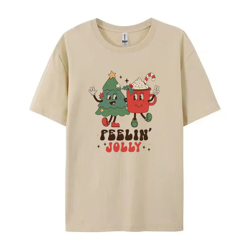 Frohe Weihnachten Graphic Tees Nette Cartoon Feelin Drucken T-Shirt Frauen Kurzarm Lustige Weihnachten T Shirt Weibliche Tops Urlaub Geschenk – Detail 4
