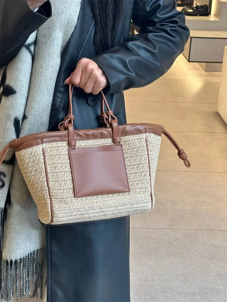 Fashion Ladies Basket Shopper Bag Beach Straw Bag Summer Woven Travel Handbag For Women Luxury Design Underarm Shoulder Bags