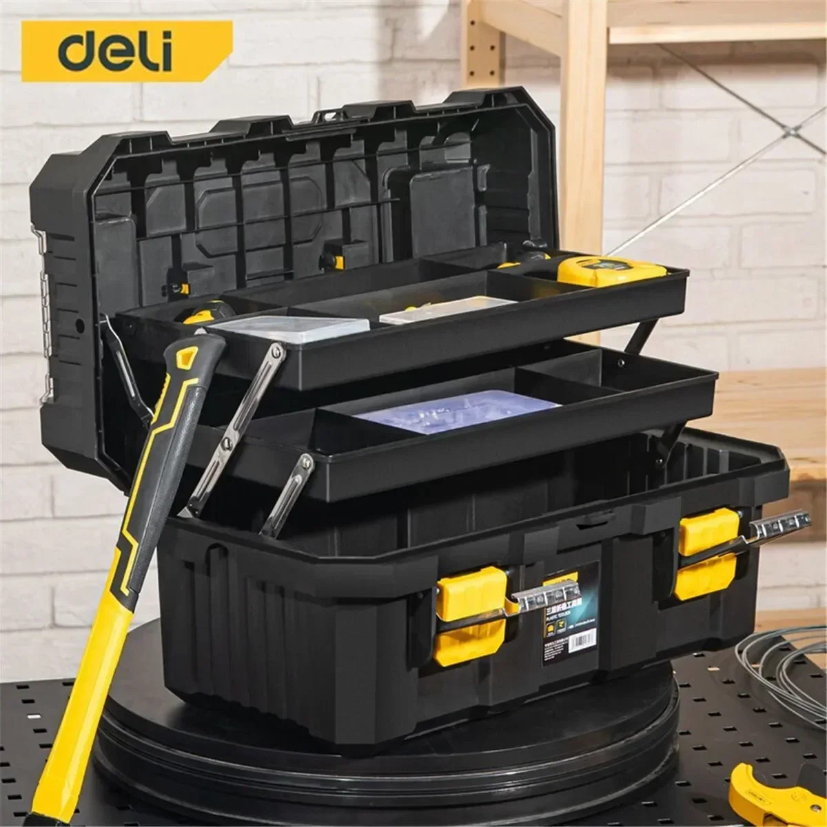 

DELI Three-layer Folding Waterproof Tool Box ,Heavy Duty Thickened Plastic ABS Tool Storage Box with Handle for Screwdriver