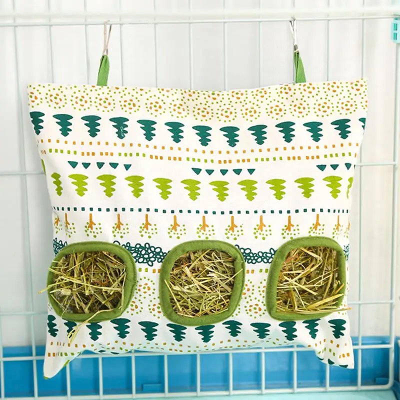 2/3 Holes Hanging Hay Bag for Bunny Guinea Pigs Small Pet Feeder Rabbit Food Dispensers Bag Cage Accessories Pet Feeding