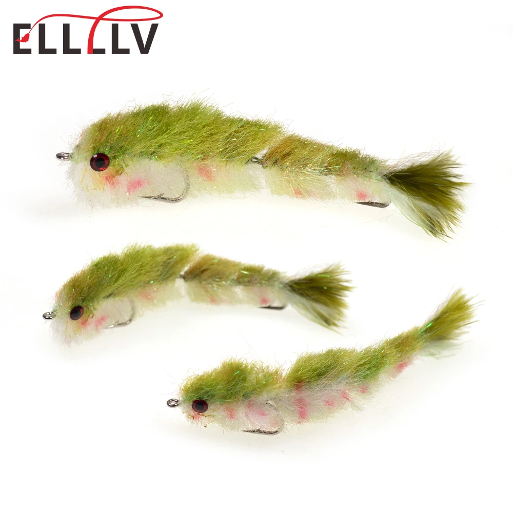 Ellllv 1PC Olive White Finesse Changer Articulated Baitfish Imitation Wounded Minnow Fly Twin Hooks Saltwater Fishing
