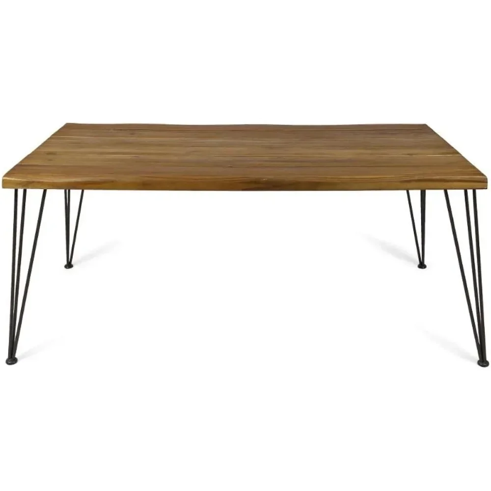 

Christopher Knight Home Kama Patio Dining, Rectangular, 72", Acacia Wood Table Top, Rustic Iron Hairpin Legs, Teak Finish, Metal