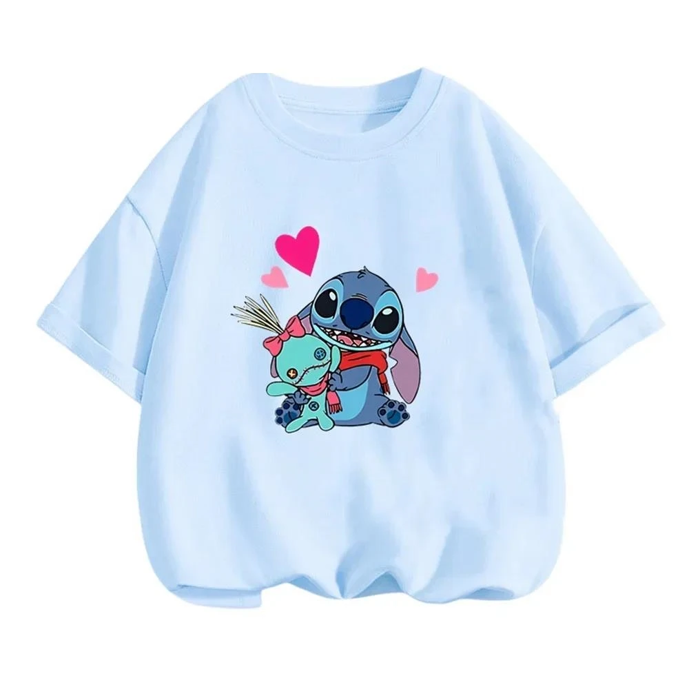thumbnail image 1 of Camiseta de verano con estampado 3D de Lilo & Stitch de Disney para niña bonita, camiseta de manga corta con cuello redondo, ropa informal de moda para niña, mono de camión, 1 of 5
