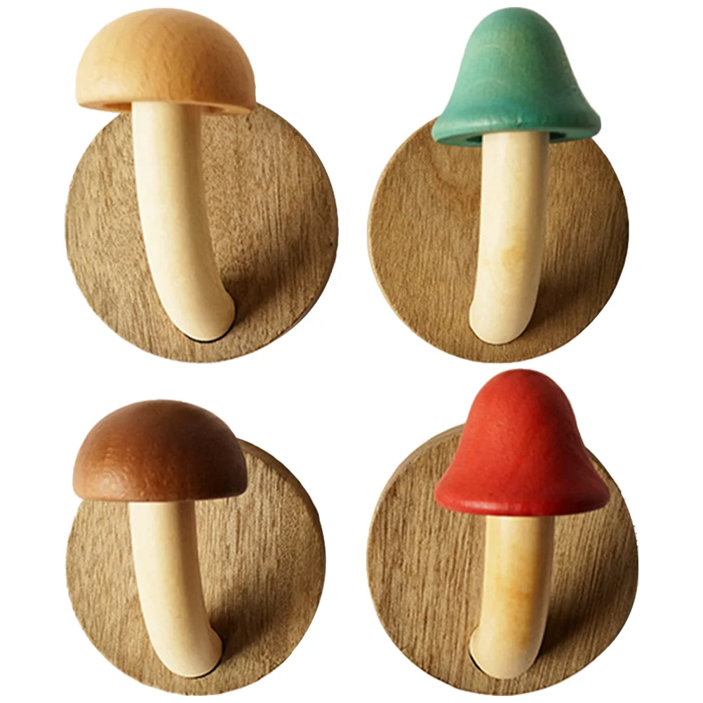 

4 Pcs Clothes Rack Adhesive Wall Hooks Mushroom Decorative for Hanging Wood Small