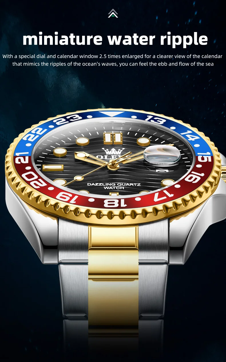 OLEVS watch dial illuminated in low light